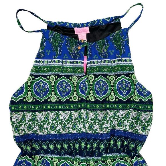 NWT Blue Green White Paisley Sleeveless Adjustable Spaghetti Strap Romper M - Picture 8 of 10